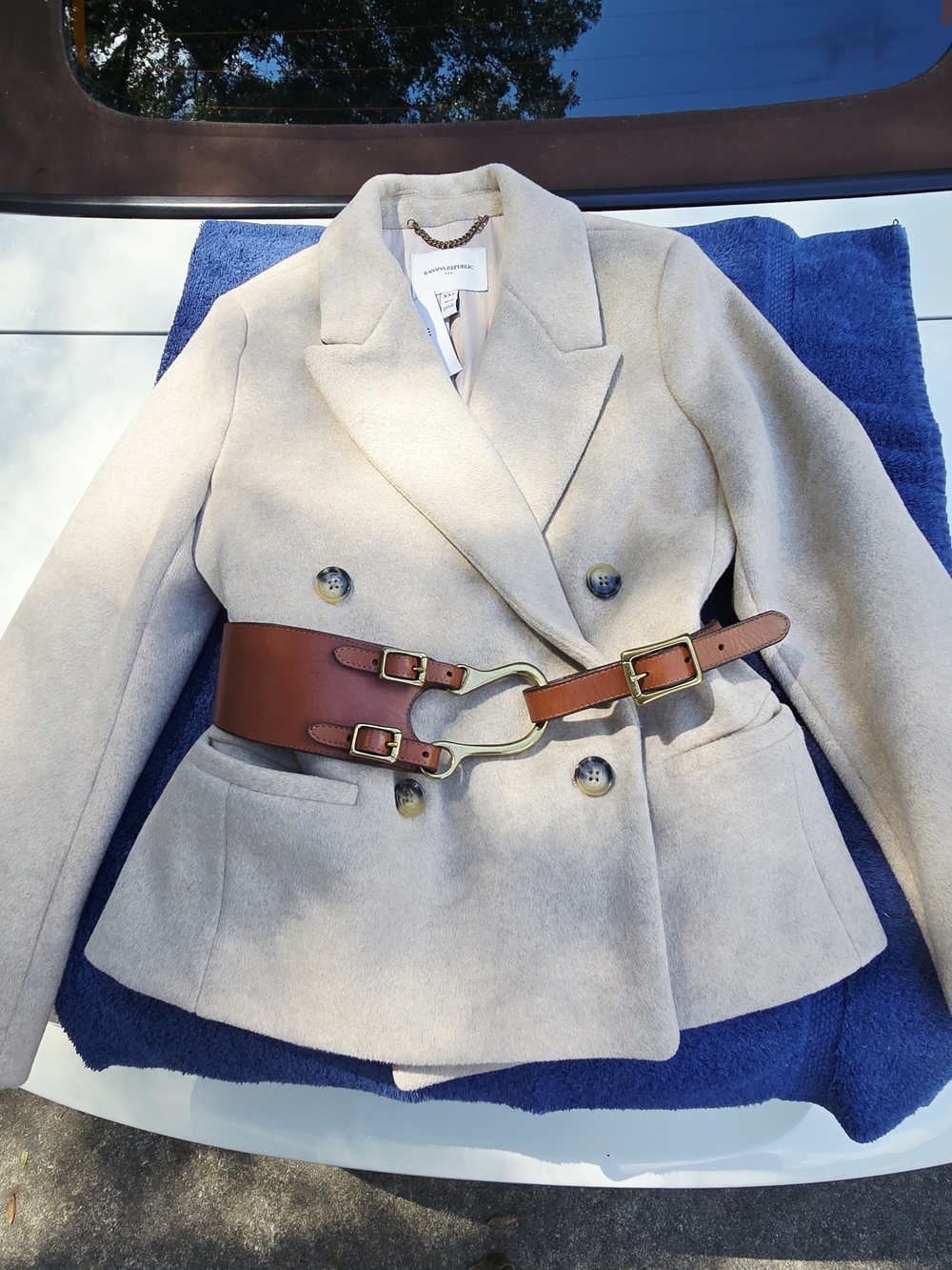 Ralph Lauren Brown Leather Wide Waist Belt with Brass Link